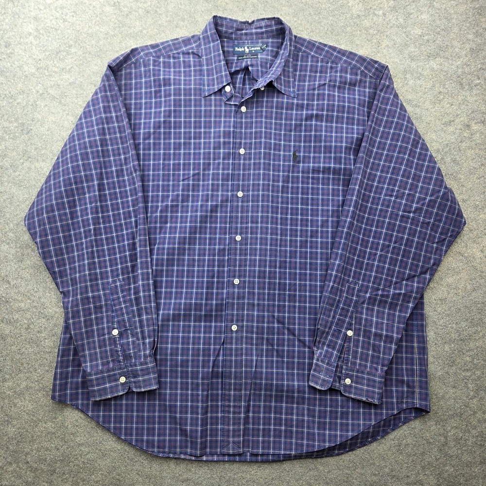 Ralph Lauren Shirt Mens 2XL Blue Plaid Blake Button Front Long Sleeve Casual